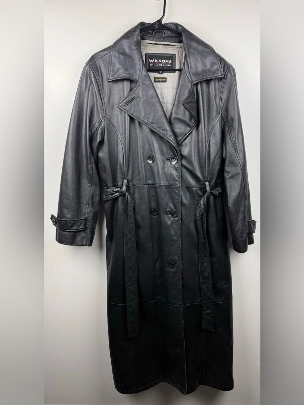 Wilson Black Leather Double-Breasted Trench Coat